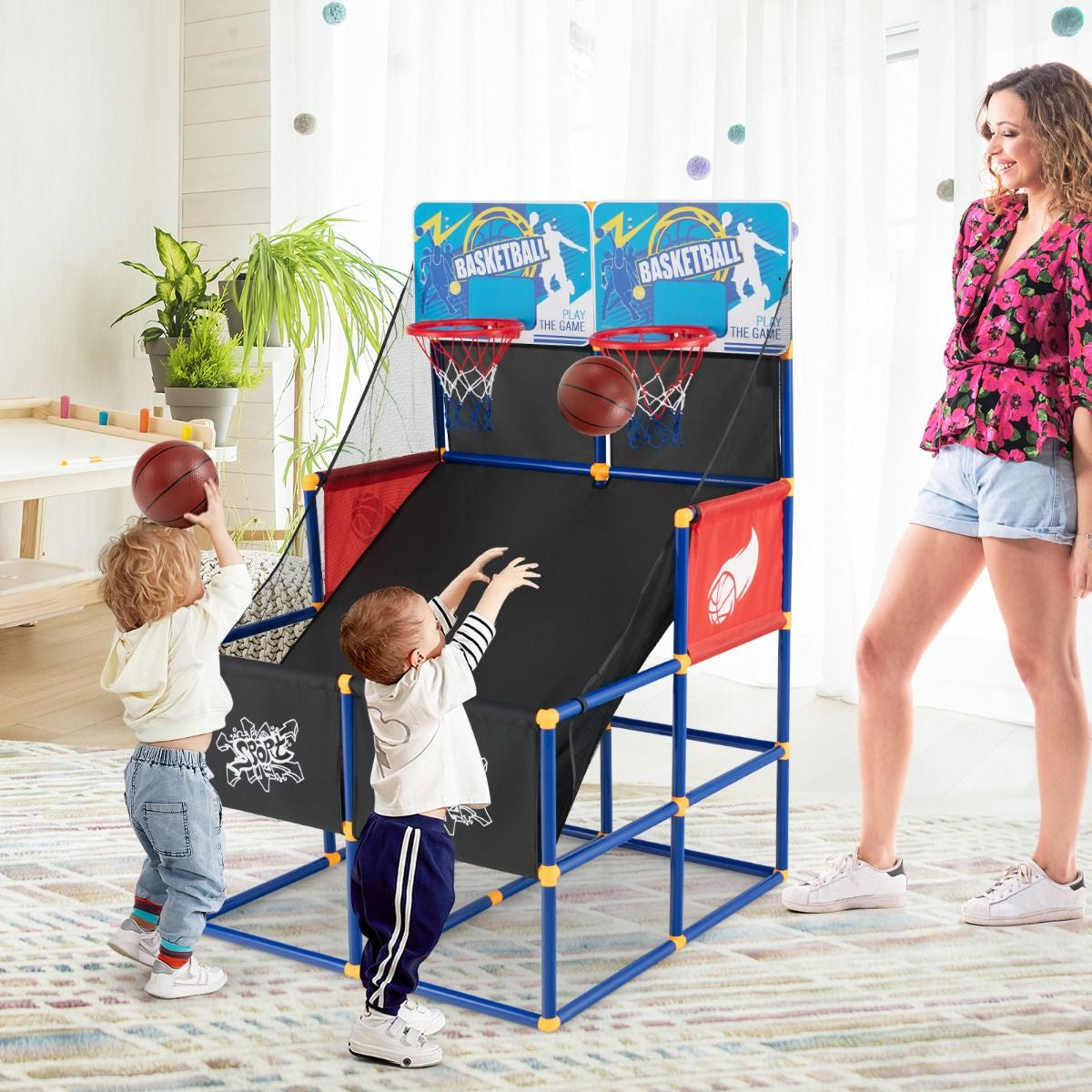 Gioco Arcade Di Pallacanestro Con 4 Palline E Pompa Di Gonfiaggio, Pallacanestro a Doppio Tiro per Bambini
