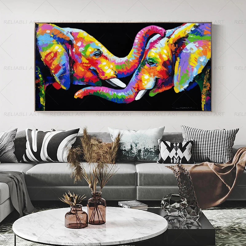Colorful Elephant Animal Posters Oil Painting Printed on Canvas Wall Art Pictures for Living Room Hoom Decor Horse Lion Birds