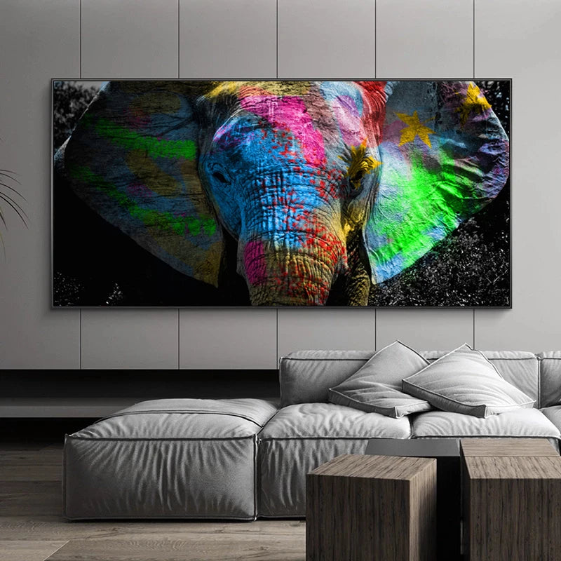 Colorful Elephant Animal Posters Oil Painting Printed on Canvas Wall Art Pictures for Living Room Hoom Decor Horse Lion Birds