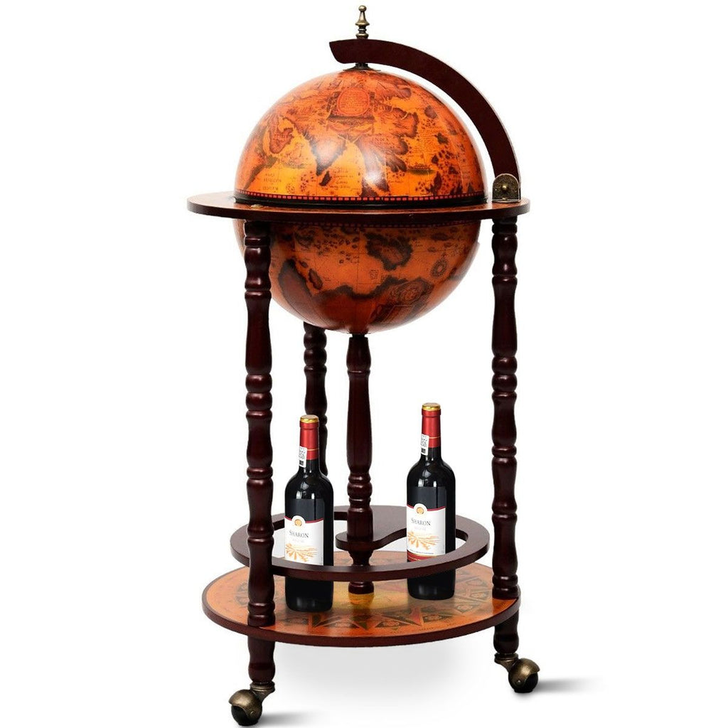 Mappamondo Mobile Porta Liquori Design Innovativo E Pratico, Mobile Bar per Il Vino Con Ruote 88X45X45Cm Marrone
