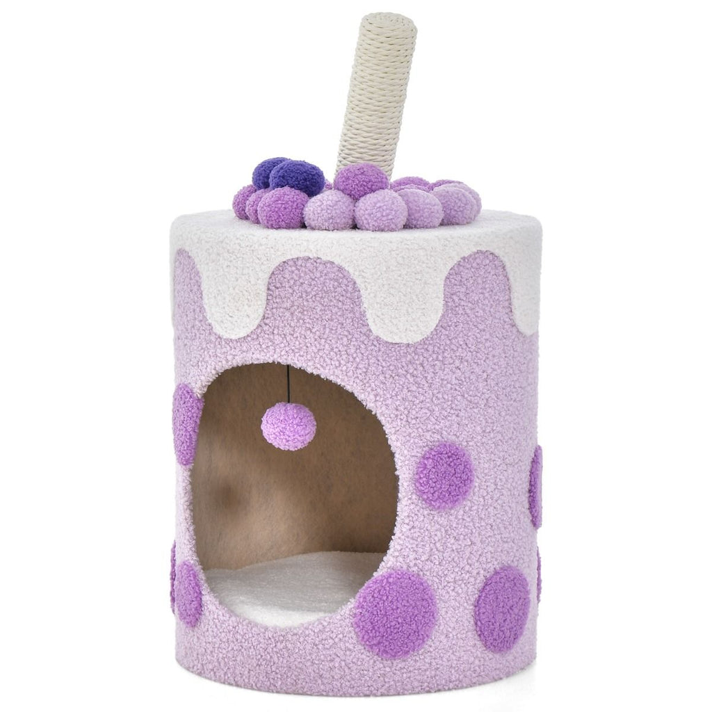 Albero per Gatti a Forma Di Bubble Tea, Mobile per Gatti Con Tiragraffi in Sisal Palline Appese 2 Colori
