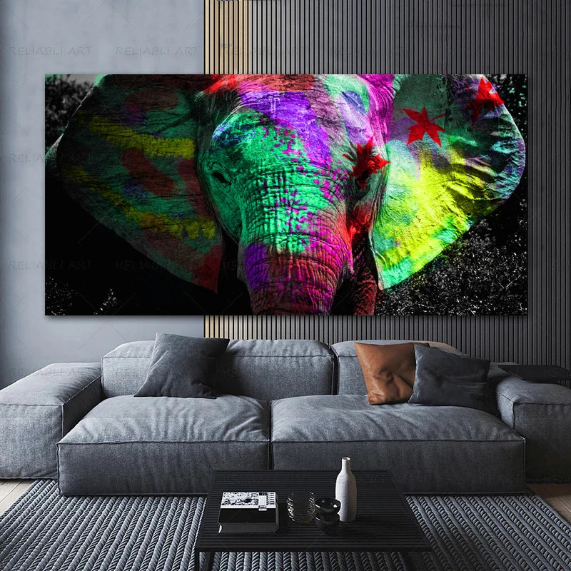 Colorful Elephant Animal Posters Oil Painting Printed on Canvas Wall Art Pictures for Living Room Hoom Decor Horse Lion Birds