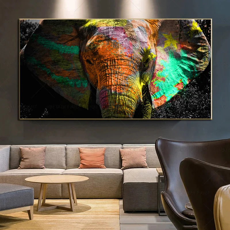 Colorful Elephant Animal Posters Oil Painting Printed on Canvas Wall Art Pictures for Living Room Hoom Decor Horse Lion Birds