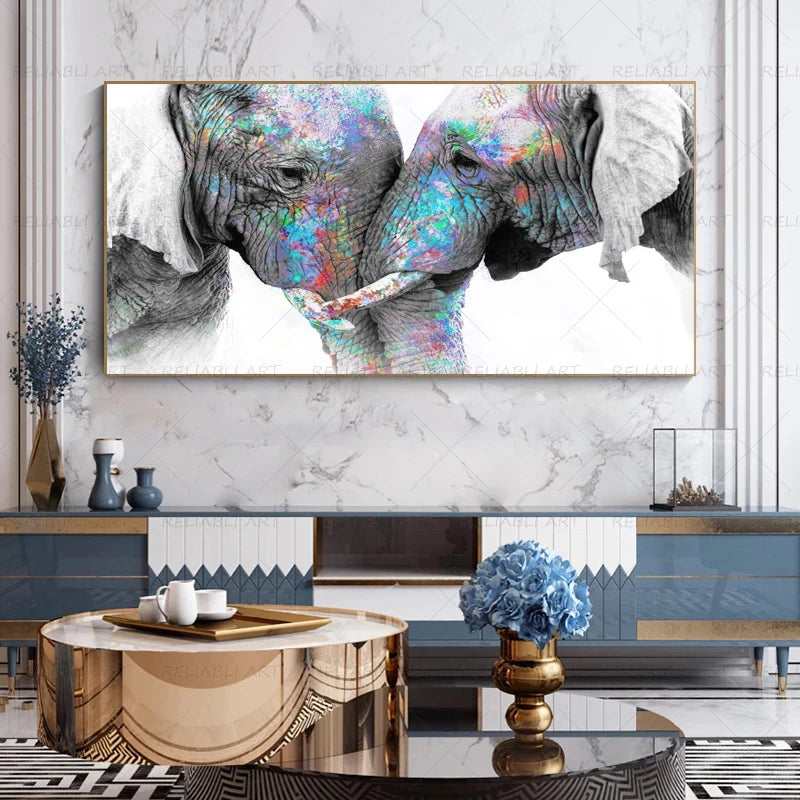 Colorful Elephant Animal Posters Oil Painting Printed on Canvas Wall Art Pictures for Living Room Hoom Decor Horse Lion Birds