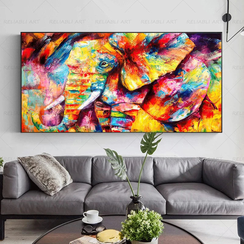 Colorful Elephant Animal Posters Oil Painting Printed on Canvas Wall Art Pictures for Living Room Hoom Decor Horse Lion Birds