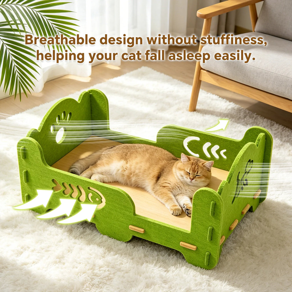 Elevated Felt Cat Bed Frame, Raised Open Cat Lounge Bed, Detachable Breathable Pet Sleeping Platform for Small Medium Cats