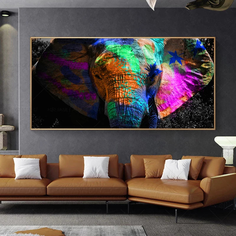 Colorful Elephant Animal Posters Oil Painting Printed on Canvas Wall Art Pictures for Living Room Hoom Decor Horse Lion Birds
