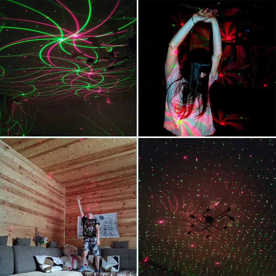 Mini 4In1 Pattern Effect R&G Audio Star Whirlwind Laser Projector Stage Disco DJ Club Bar KTV Family Party Light Show P14