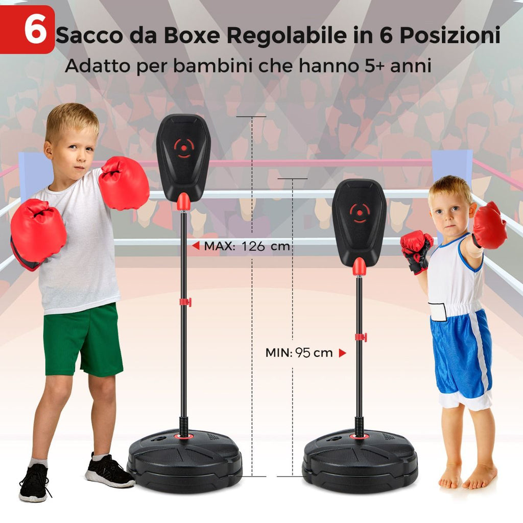Set Da Boxe Con Sacco Da Pugilato Guanti Da Boxe, Giocattolo Da Boxe Regolabile in 6 Posizioni per Bambini 5 Anni+