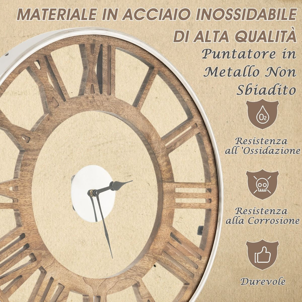 Orologio Da Parete Silenzioso Con Numeri Romani Copertura in Vetro, Orologio Da Muro Senza Ticchetti Decorativo 2 Dimensioni