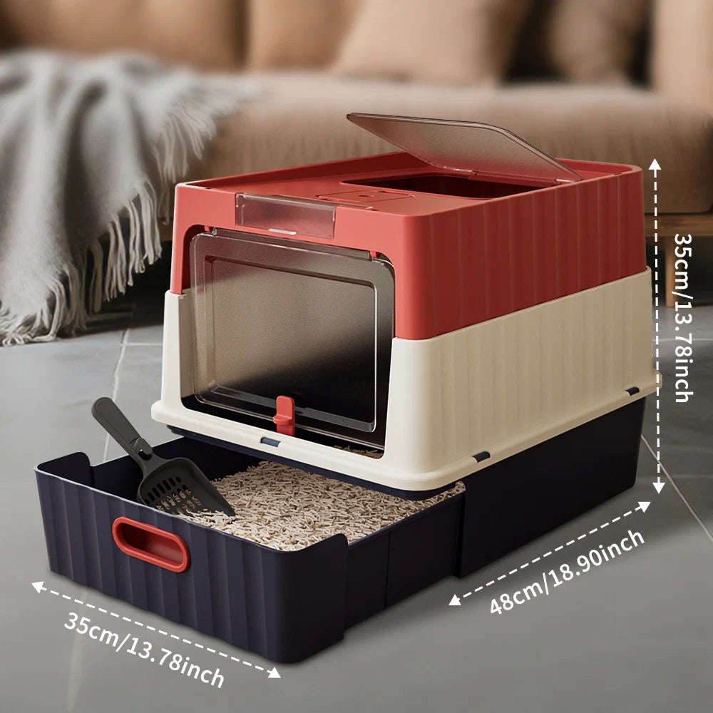 Dual Opening Fully Enclosed Cat Litter Box, Top Entry Anti-Tracking Design, Oversized Space Cat Potty with Cleaning Scoop
