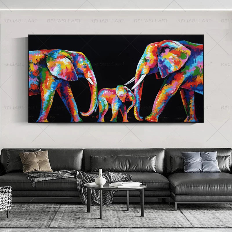 Colorful Elephant Animal Posters Oil Painting Printed on Canvas Wall Art Pictures for Living Room Hoom Decor Horse Lion Birds