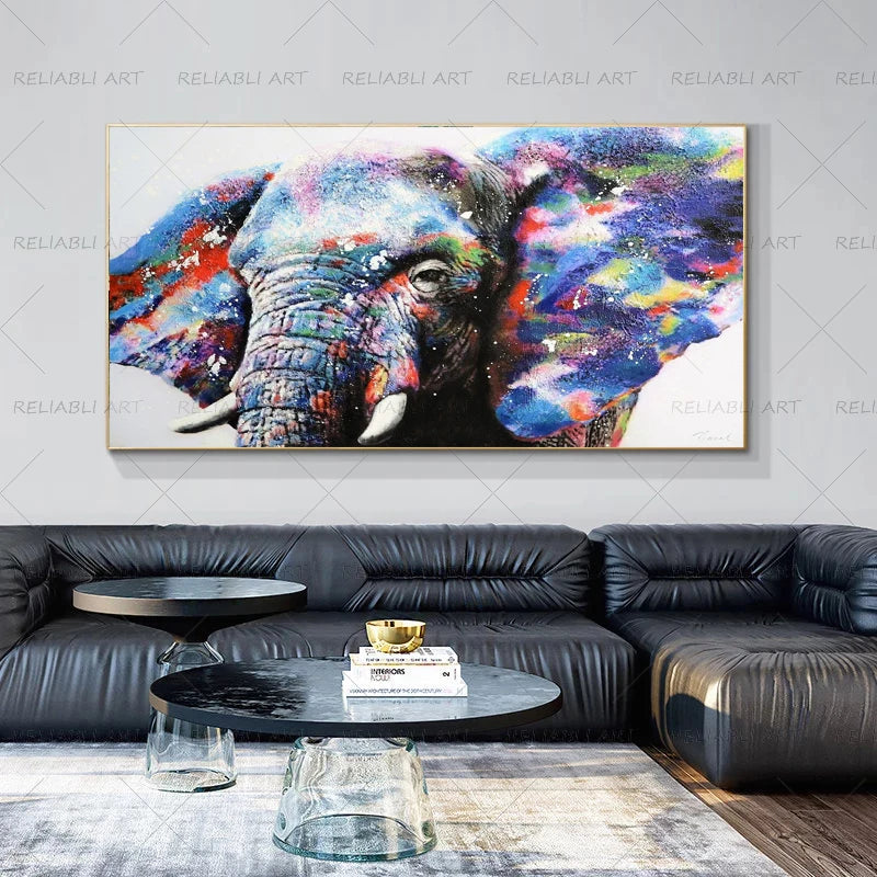 Colorful Elephant Animal Posters Oil Painting Printed on Canvas Wall Art Pictures for Living Room Hoom Decor Horse Lion Birds