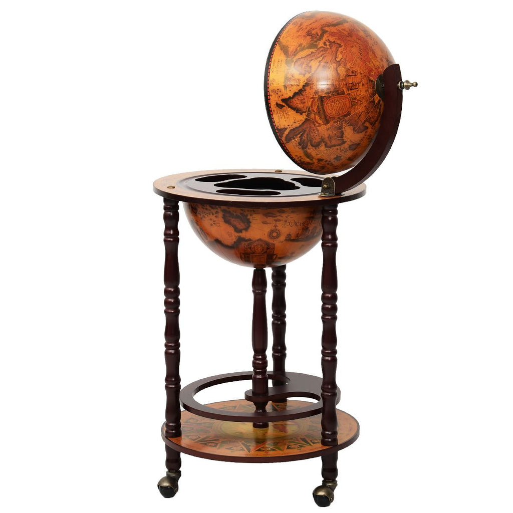 Mappamondo Mobile Porta Liquori Design Innovativo E Pratico, Mobile Bar per Il Vino Con Ruote 88X45X45Cm Marrone