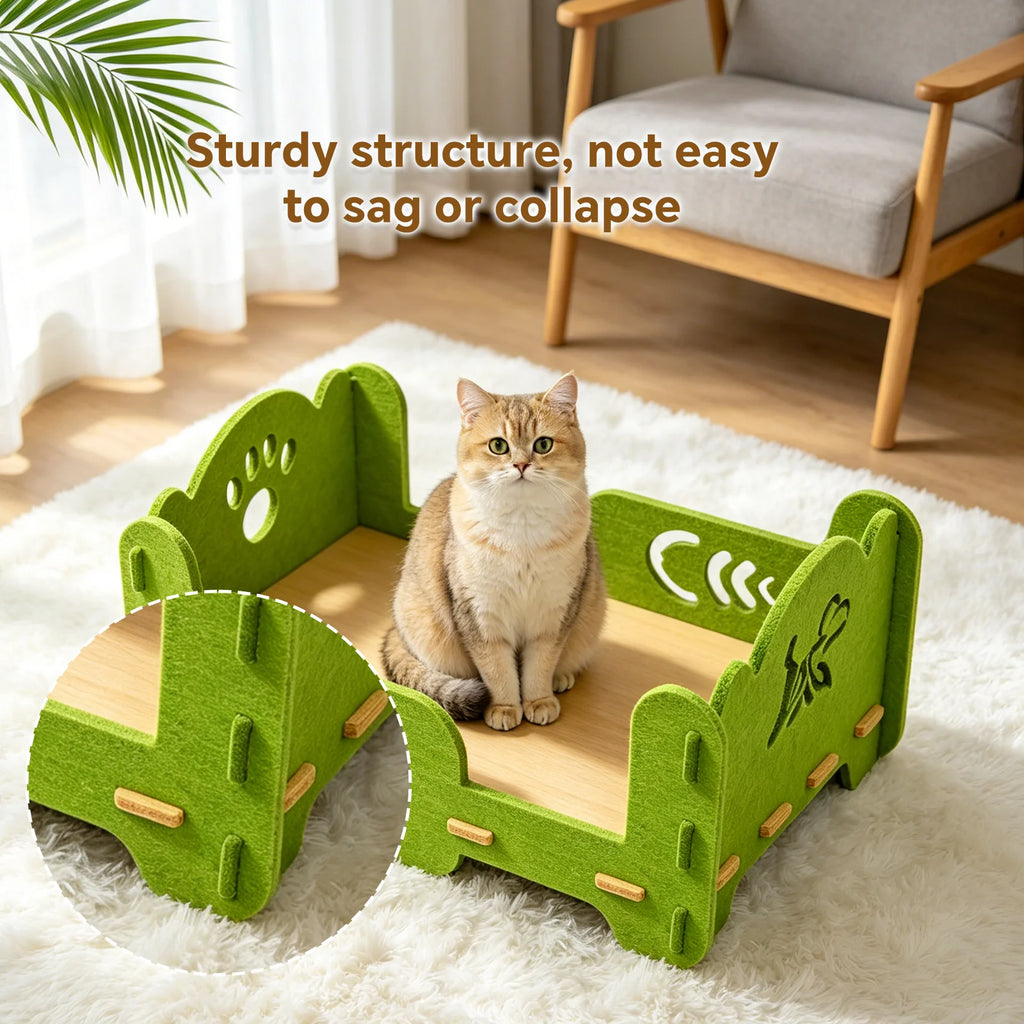 Elevated Felt Cat Bed Frame, Raised Open Cat Lounge Bed, Detachable Breathable Pet Sleeping Platform for Small Medium Cats