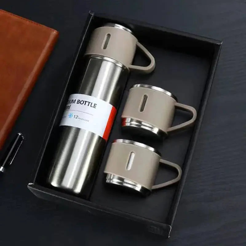 Thermoskannen-Set Edelstahl – 500 Ml Mit 3 Bechern, Geschenkbox