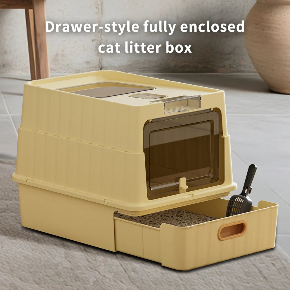 Dual Opening Fully Enclosed Cat Litter Box, Top Entry Anti-Tracking Design, Oversized Space Cat Potty with Cleaning Scoop