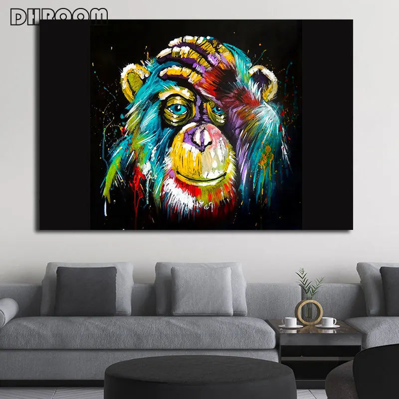 Abstract Colorful Animal Painting Modern Lion Graffiti Monkey Wall Art Funny Picture Cuadros Canvas Poster Print Home Decoration