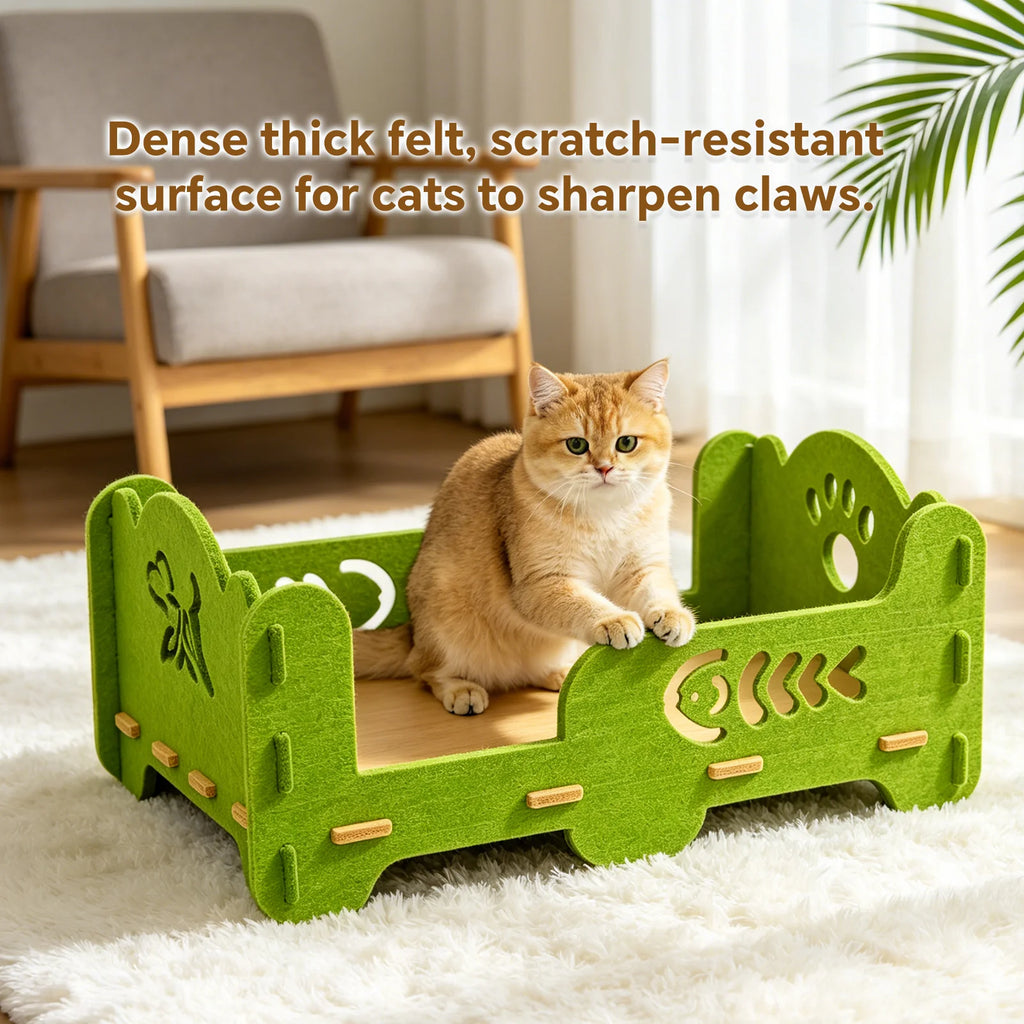 Elevated Felt Cat Bed Frame, Raised Open Cat Lounge Bed, Detachable Breathable Pet Sleeping Platform for Small Medium Cats