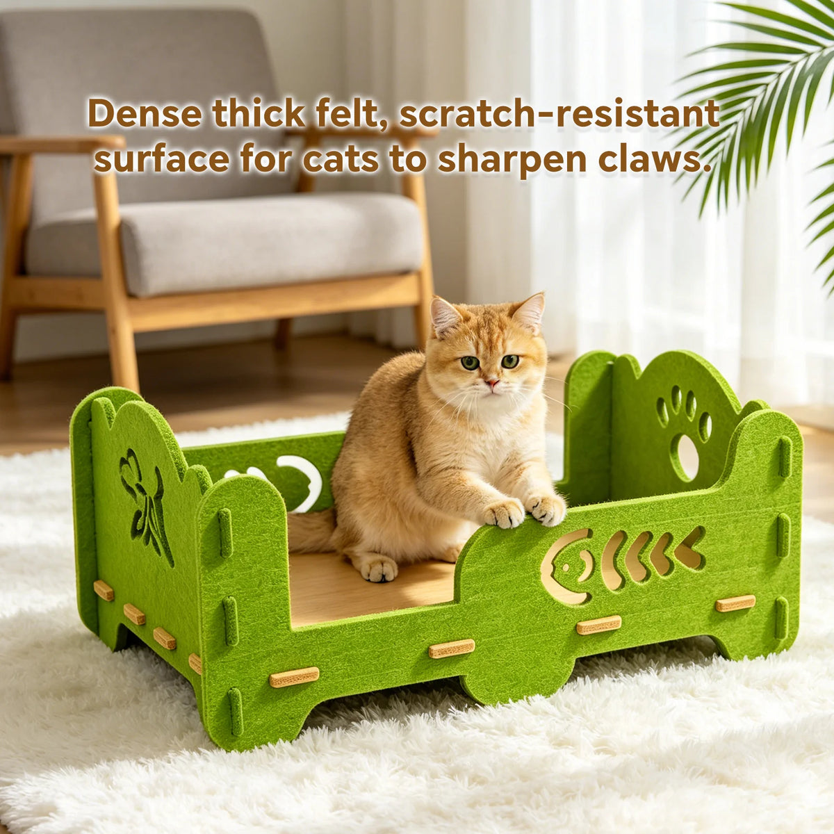Elevated Felt Cat Bed Frame, Raised Open Cat Lounge Bed, Detachable Breathable Pet Sleeping Platform for Small Medium Cats