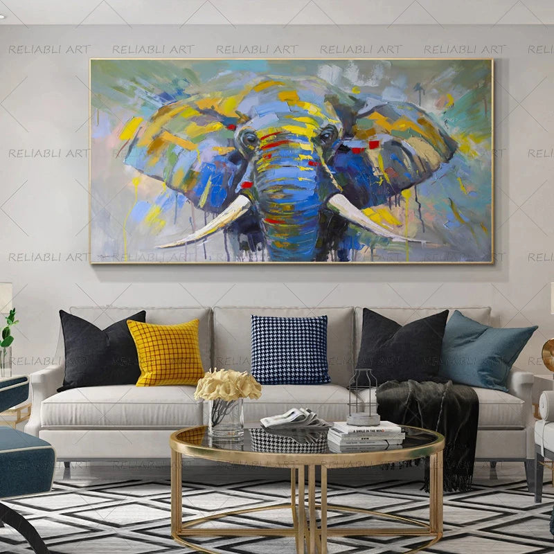 Colorful Elephant Animal Posters Oil Painting Printed on Canvas Wall Art Pictures for Living Room Hoom Decor Horse Lion Birds