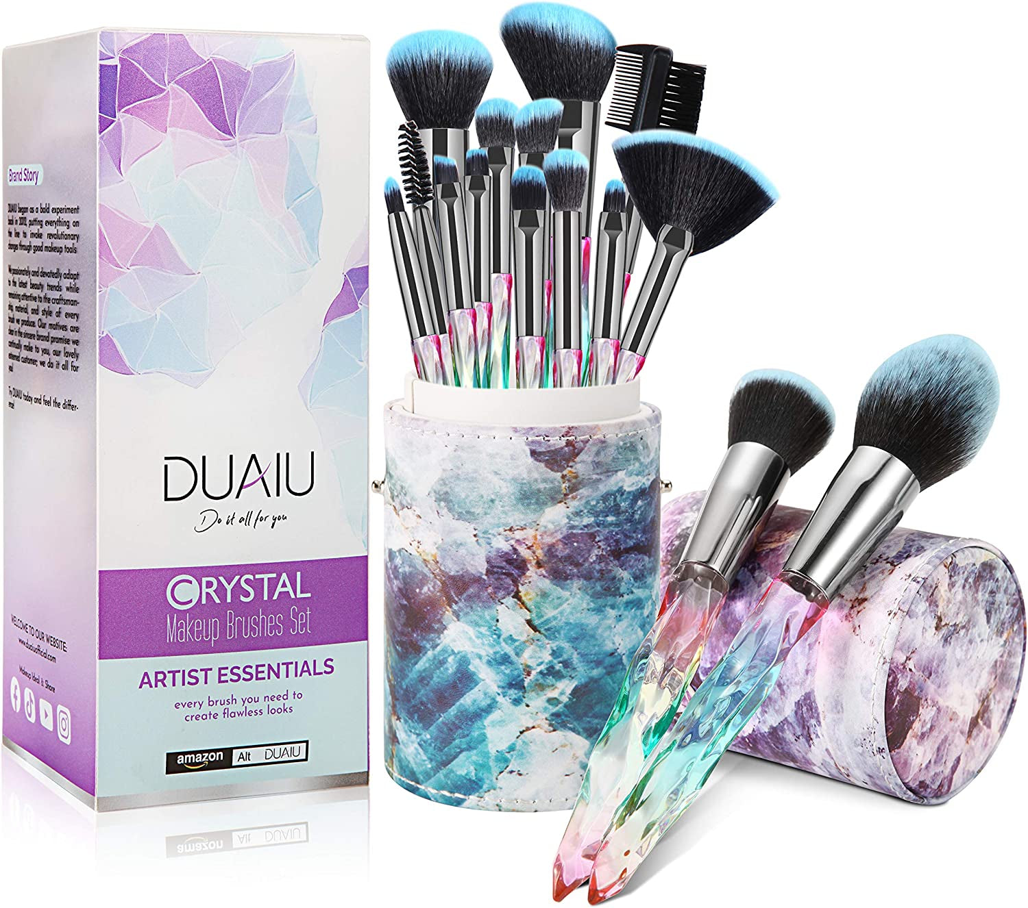 Pennelli Trucco FILY  15 Pennelli Make up Premium Set Di Manici in Cristallo Pennello per Fondotinta Kabuki Set Di Pennelli Trucco per Occhi E Labbra Professionali Con Confezione Regalo
