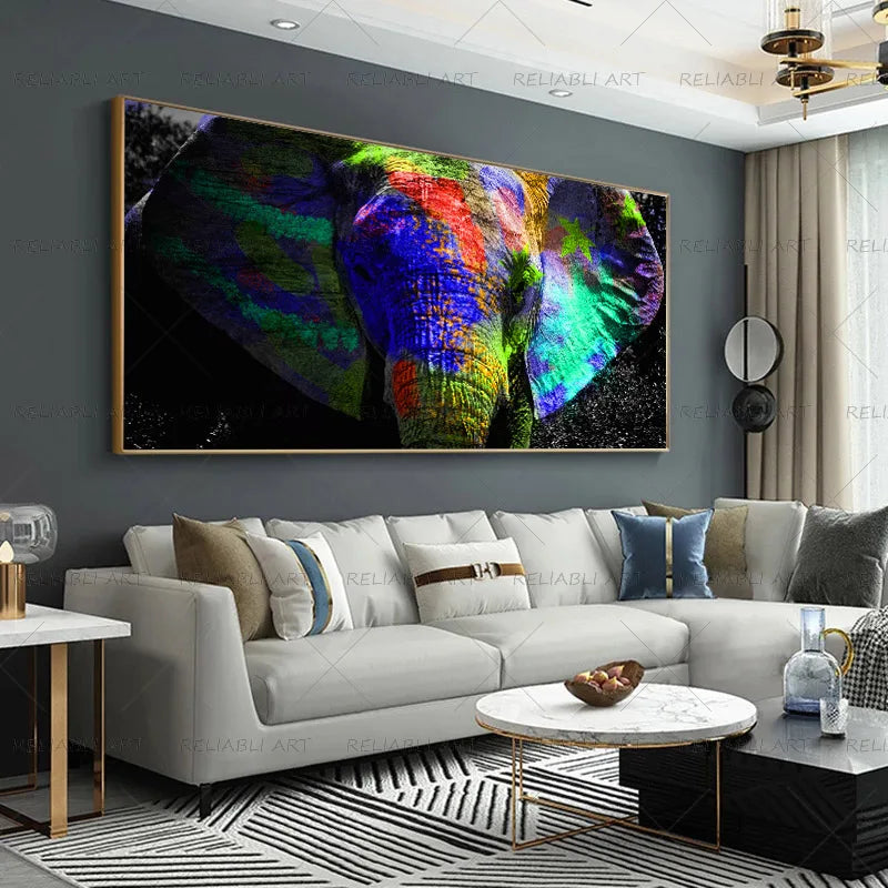 Colorful Elephant Animal Posters Oil Painting Printed on Canvas Wall Art Pictures for Living Room Hoom Decor Horse Lion Birds