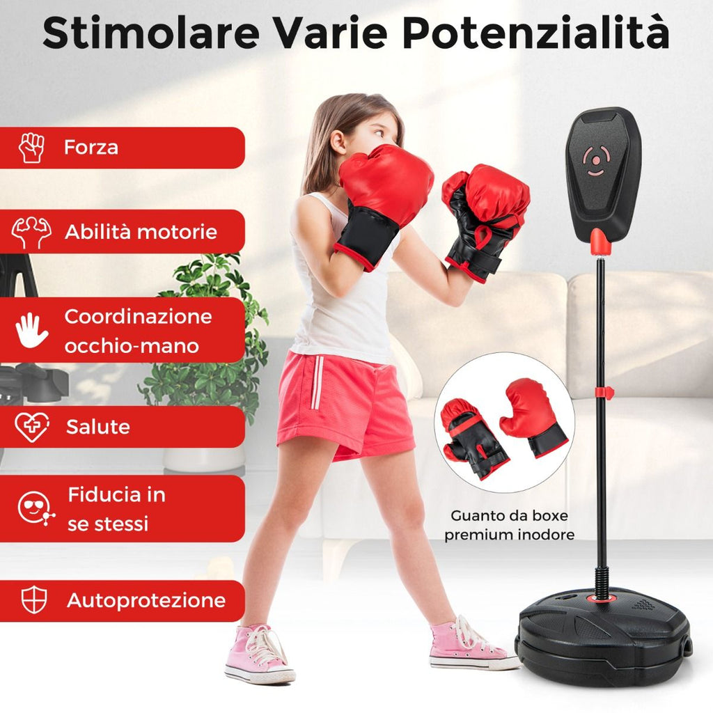 Set Da Boxe Con Sacco Da Pugilato Guanti Da Boxe, Giocattolo Da Boxe Regolabile in 6 Posizioni per Bambini 5 Anni+