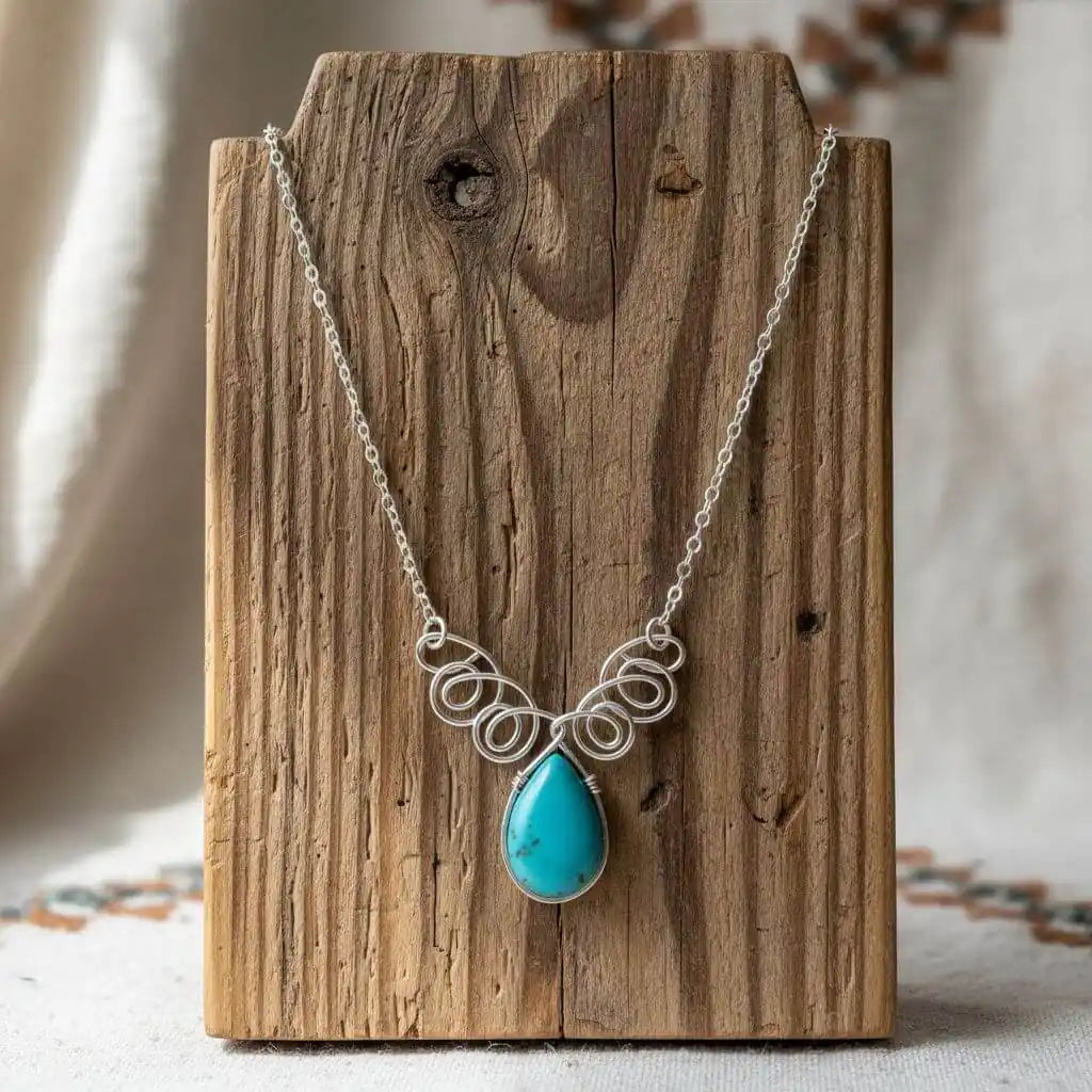 As Seen on TV Turquoise Drop Sterling Silver Wire Wrapped Necklace