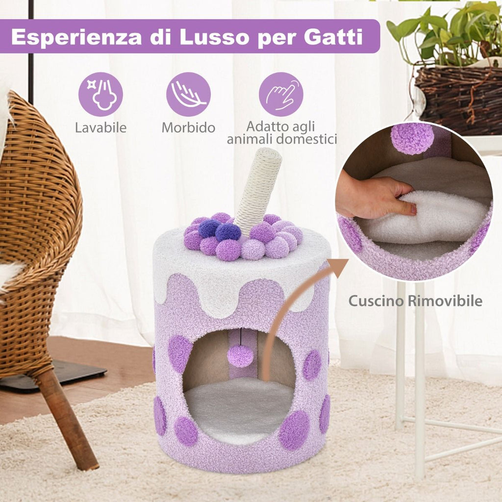 Albero per Gatti a Forma Di Bubble Tea, Mobile per Gatti Con Tiragraffi in Sisal Palline Appese 2 Colori