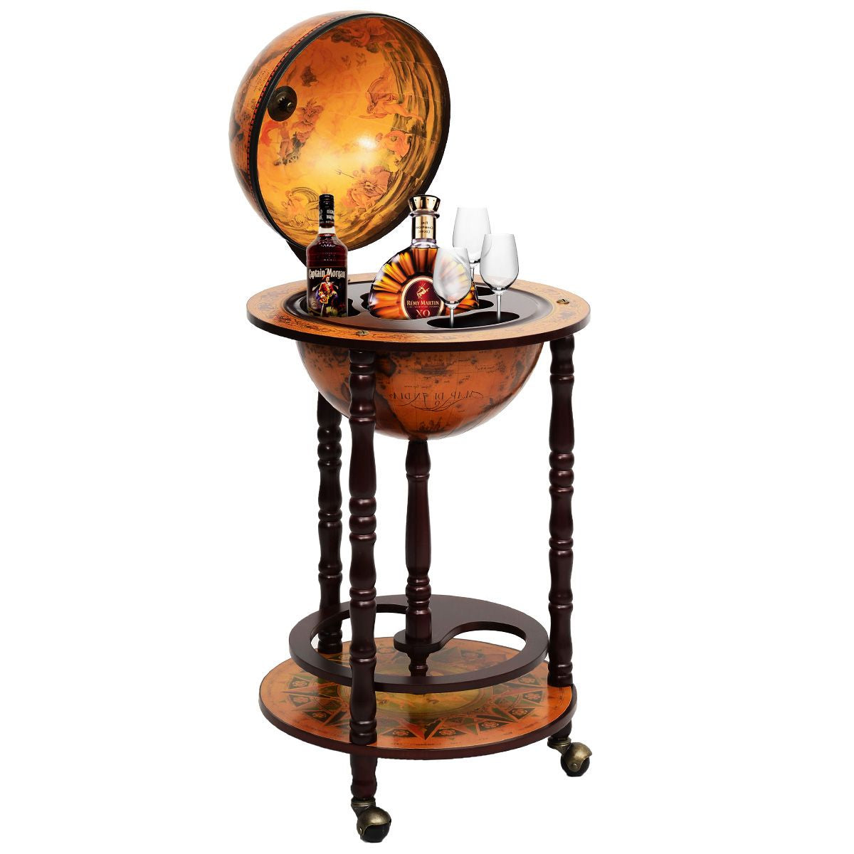 Mappamondo Mobile Porta Liquori Design Innovativo E Pratico, Mobile Bar per Il Vino Con Ruote 88X45X45Cm Marrone
