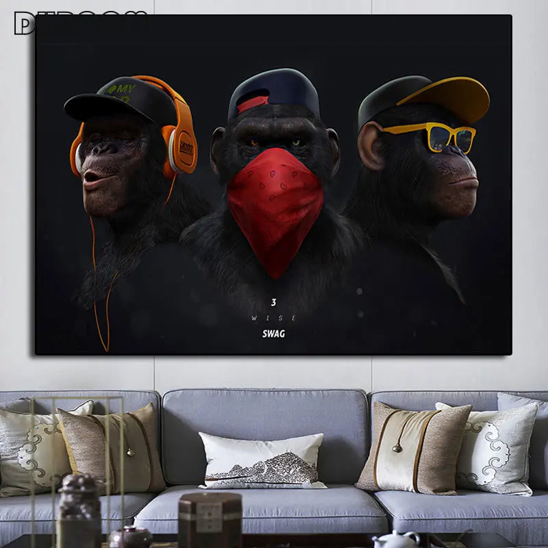 Abstract Colorful Animal Painting Modern Lion Graffiti Monkey Wall Art Funny Picture Cuadros Canvas Poster Print Home Decoration