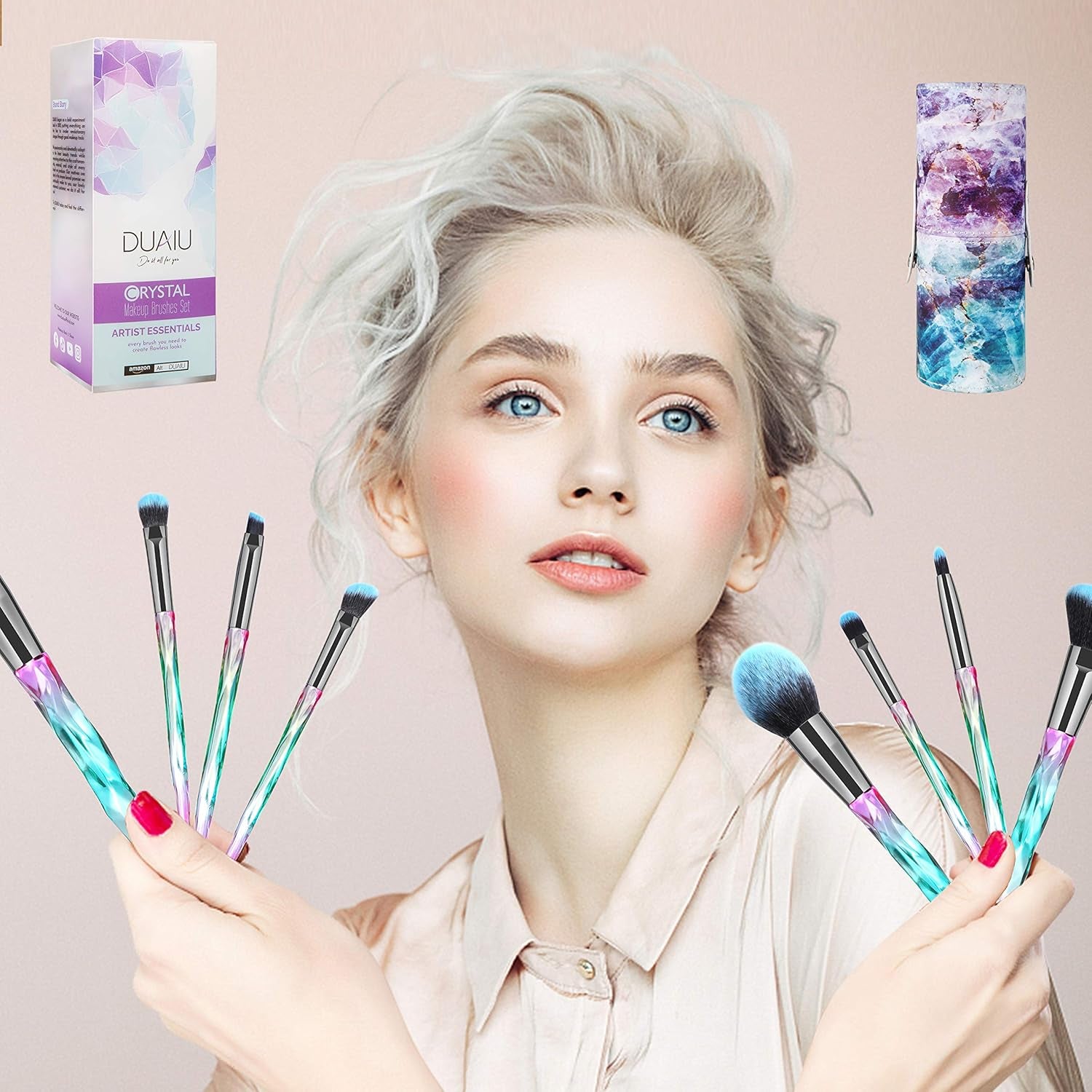 Pennelli Trucco FILY  15 Pennelli Make up Premium Set Di Manici in Cristallo Pennello per Fondotinta Kabuki Set Di Pennelli Trucco per Occhi E Labbra Professionali Con Confezione Regalo
