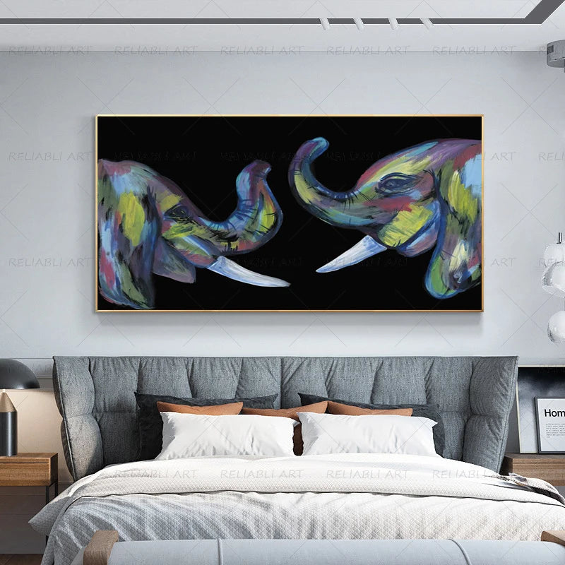 Colorful Elephant Animal Posters Oil Painting Printed on Canvas Wall Art Pictures for Living Room Hoom Decor Horse Lion Birds