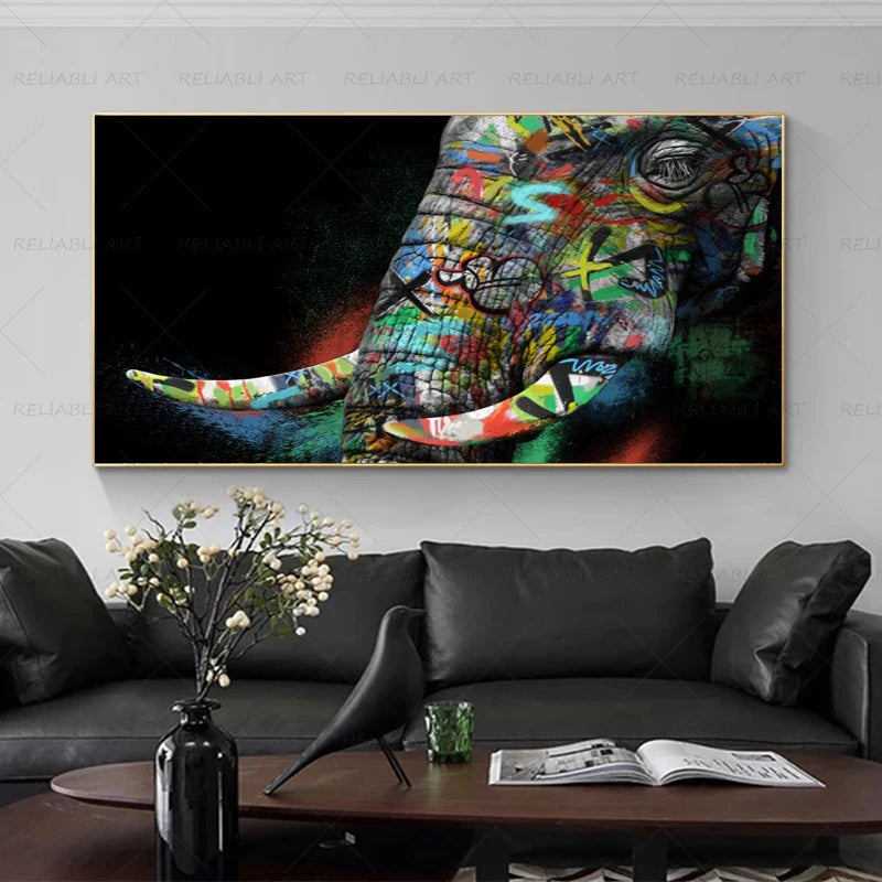 Colorful Elephant Animal Posters Oil Painting Printed on Canvas Wall Art Pictures for Living Room Hoom Decor Horse Lion Birds