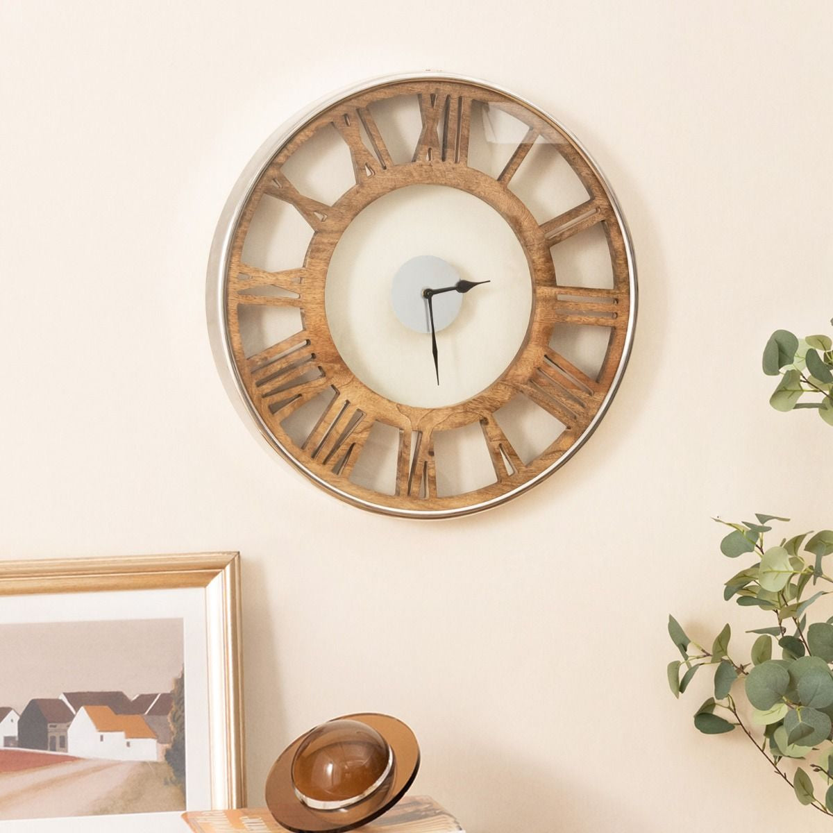 Orologio Da Parete Silenzioso Con Numeri Romani Copertura in Vetro, Orologio Da Muro Senza Ticchetti Decorativo 2 Dimensioni
