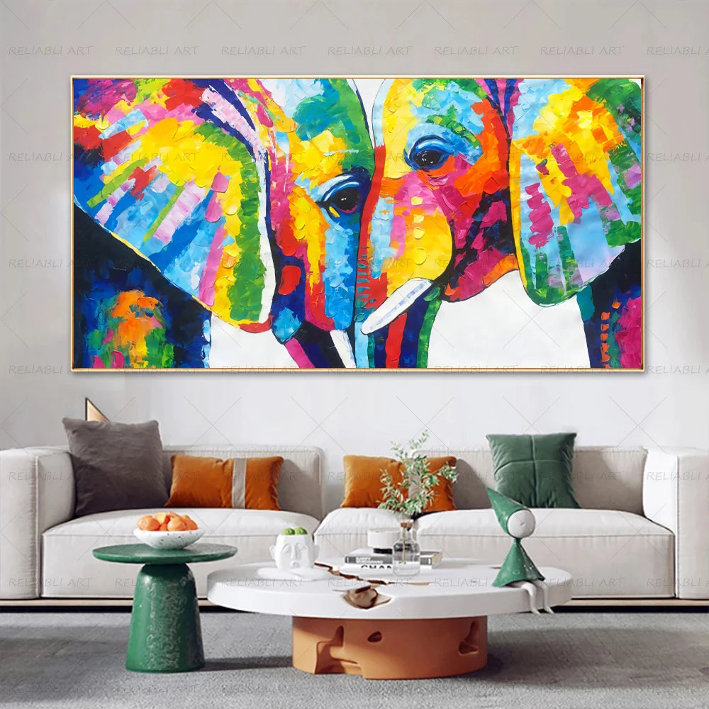 Colorful Elephant Animal Posters Oil Painting Printed on Canvas Wall Art Pictures for Living Room Hoom Decor Horse Lion Birds