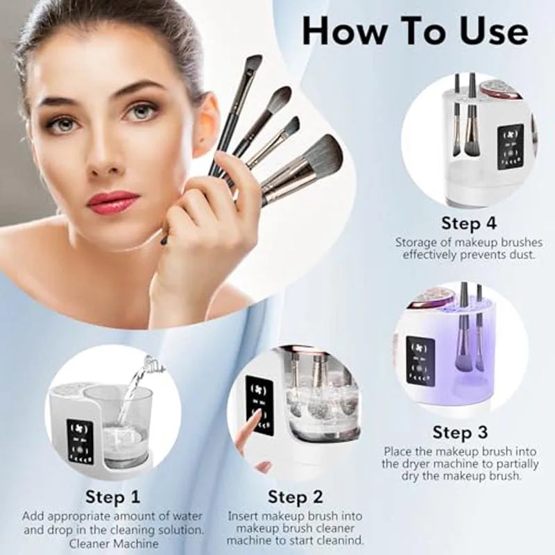 3-In-1 Electric Makeup Brush Cleaner & Dryer Fully Automatic Quick-Drying Tool No Damage to Brush Bristles Beauty Accessory