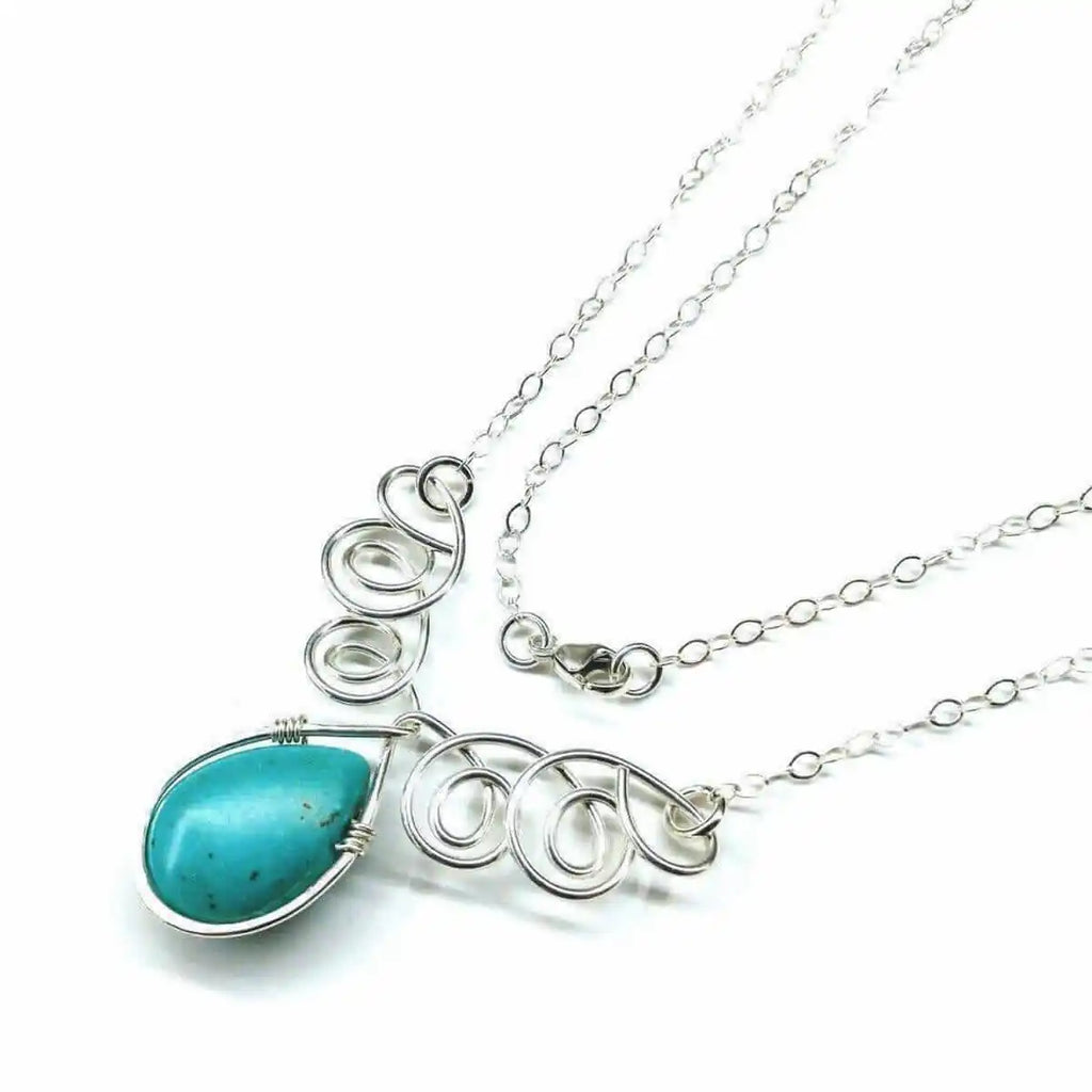 As Seen on TV Turquoise Drop Sterling Silver Wire Wrapped Necklace