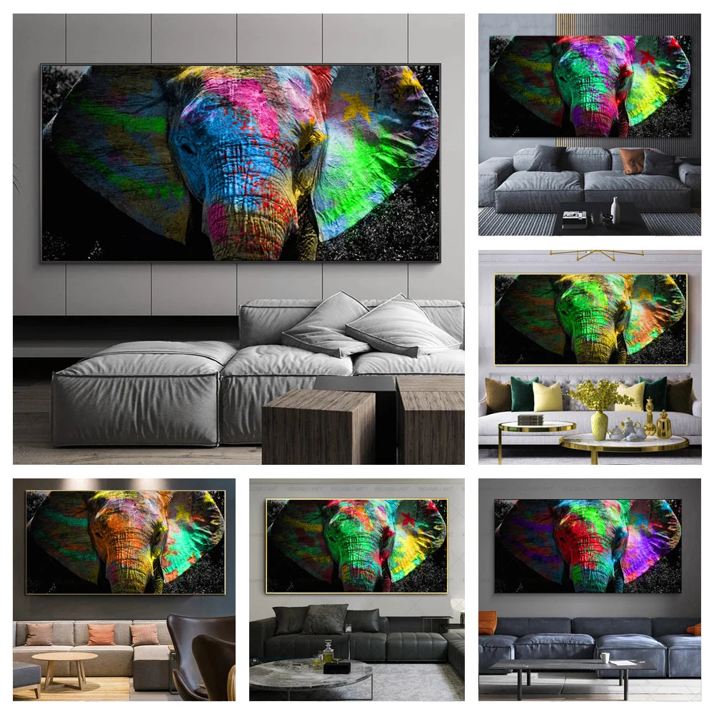 Colorful Elephant Animal Posters Oil Painting Printed on Canvas Wall Art Pictures for Living Room Hoom Decor Horse Lion Birds