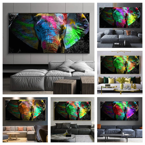 Colorful Elephant Animal Posters Oil Painting Printed on Canvas Wall Art Pictures for Living Room Hoom Decor Horse Lion Birds