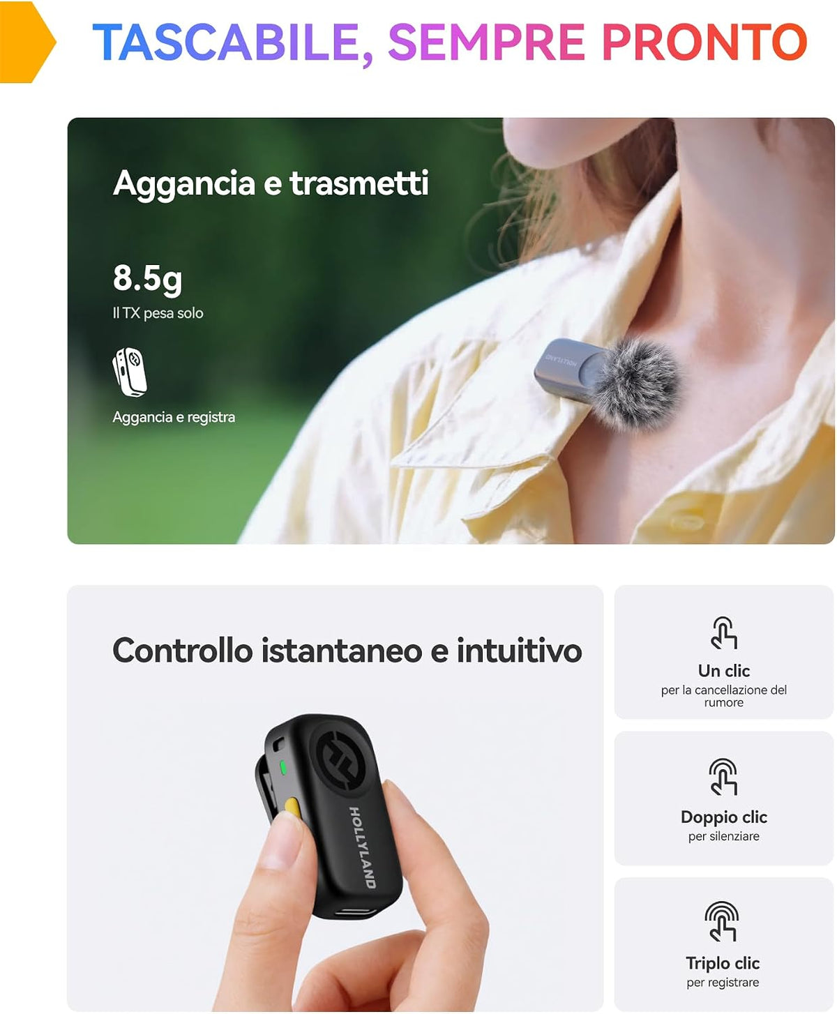 LARK A2 Mini Duo Wireless Microphone System - Perfect for iPhone/Android, Plug & Play, Rich Audio for Vlogs and Streaming, 200M Range, AI Noise Cancellation, 14H Battery Life