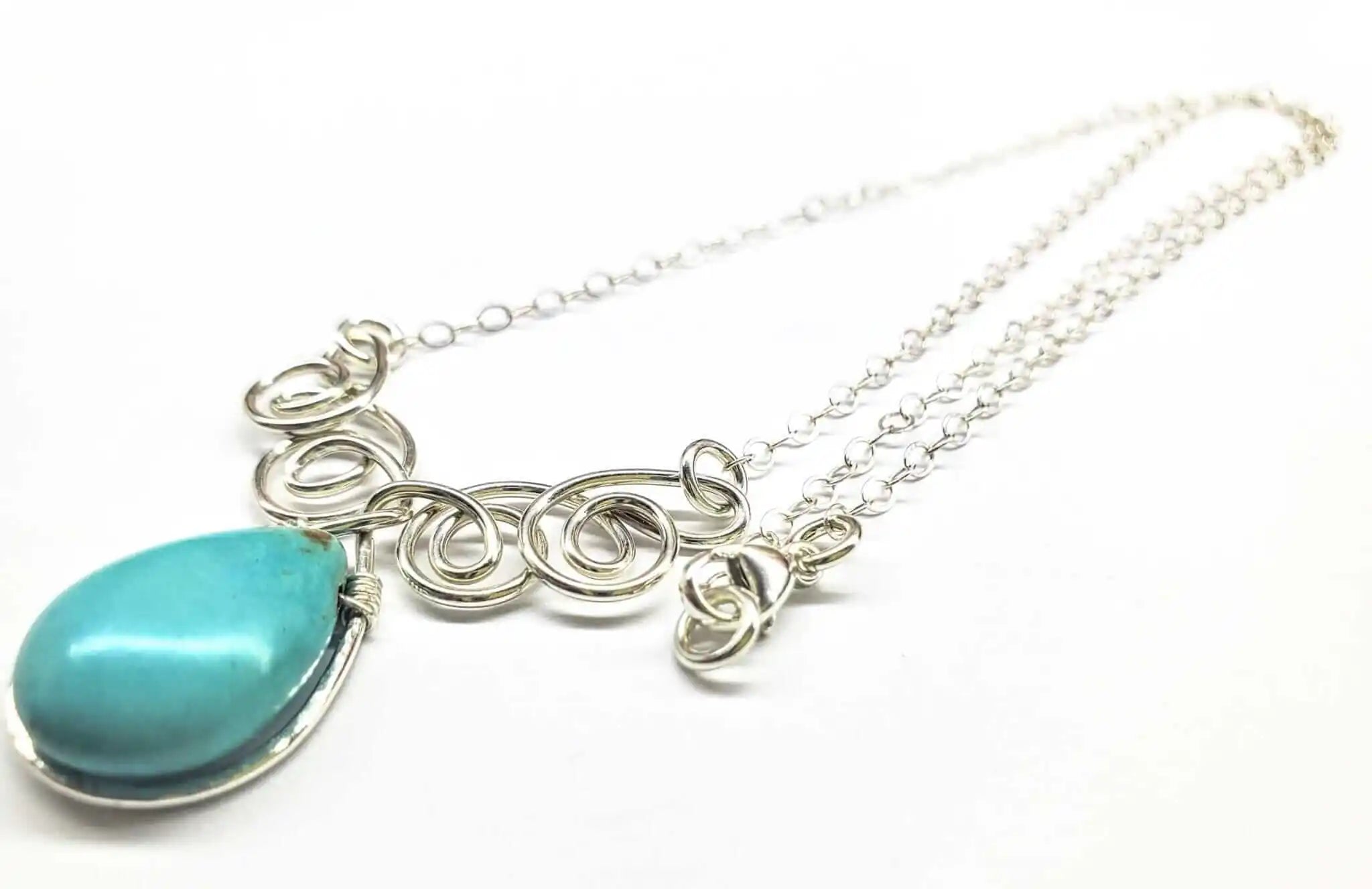 As Seen on TV Turquoise Drop Sterling Silver Wire Wrapped Necklace