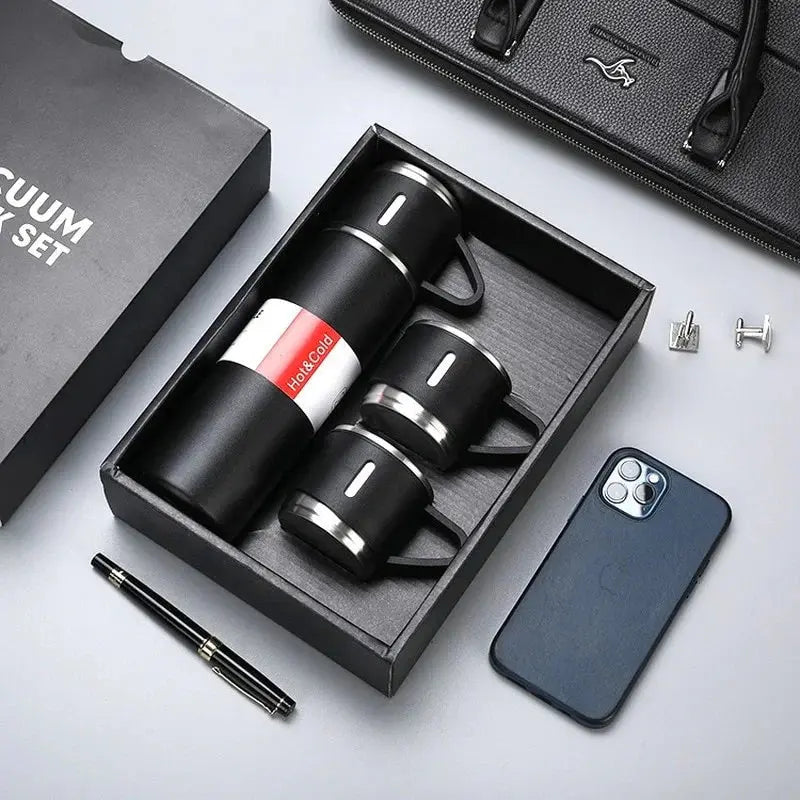 Thermoskannen-Set Edelstahl – 500 Ml Mit 3 Bechern, Geschenkbox