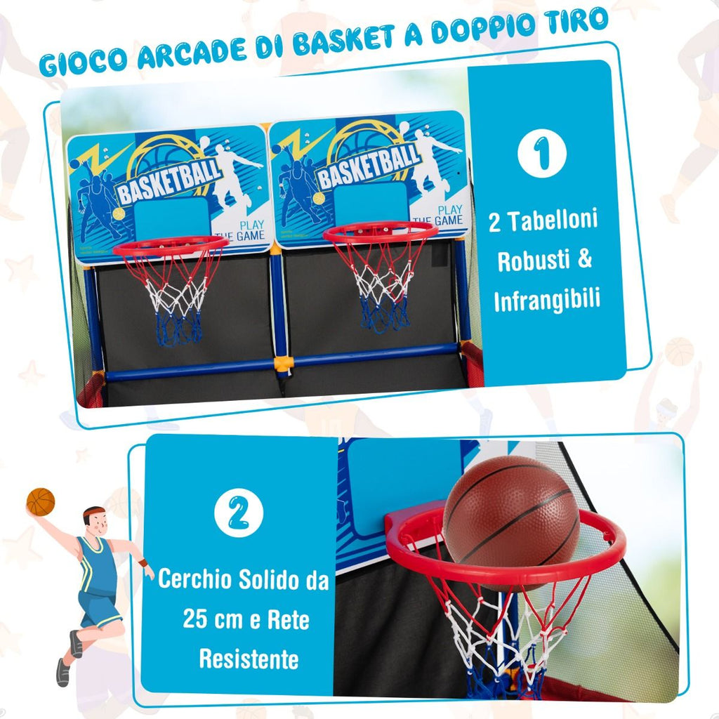 Gioco Arcade Di Pallacanestro Con 4 Palline E Pompa Di Gonfiaggio, Pallacanestro a Doppio Tiro per Bambini