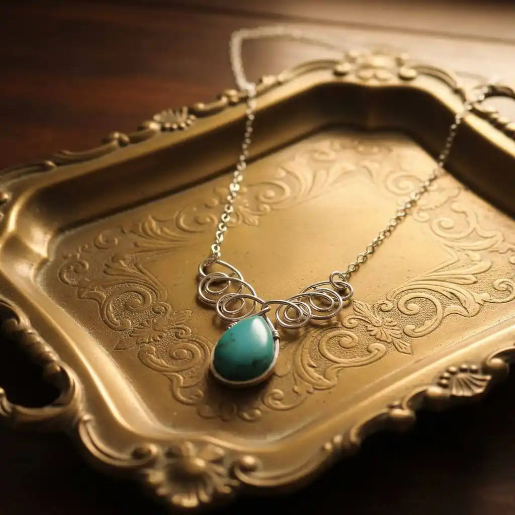 As Seen on TV Turquoise Drop Sterling Silver Wire Wrapped Necklace
