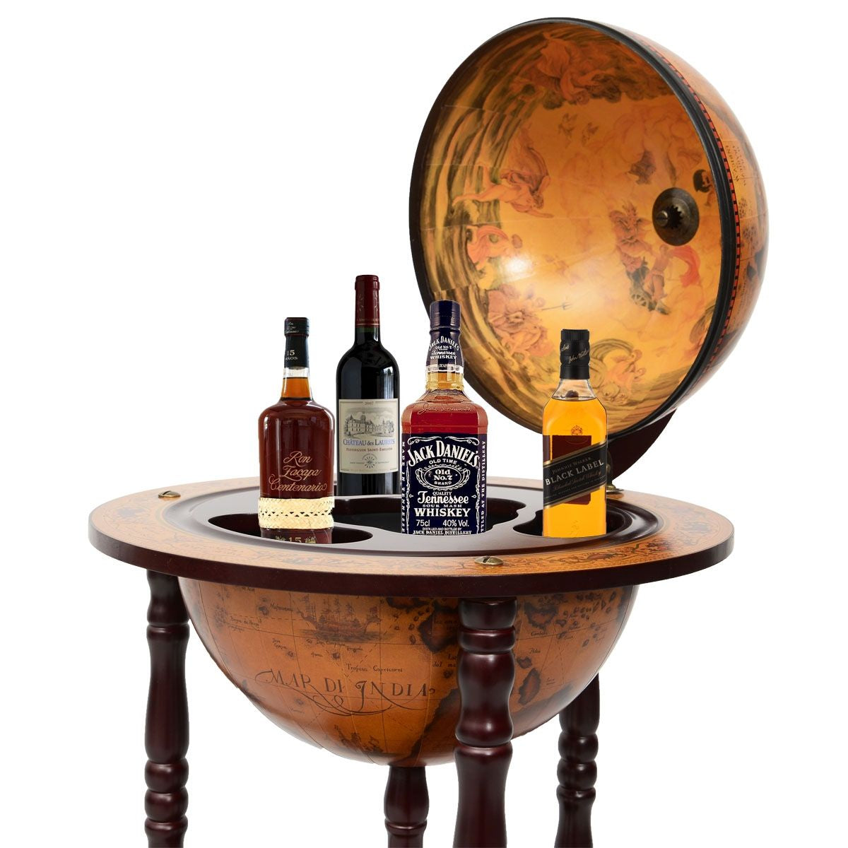 Mappamondo Mobile Porta Liquori Design Innovativo E Pratico, Mobile Bar per Il Vino Con Ruote 88X45X45Cm Marrone