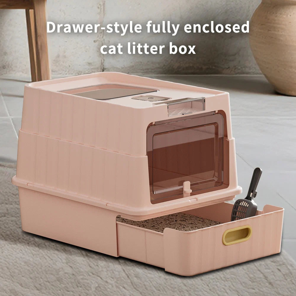 Dual Opening Fully Enclosed Cat Litter Box, Top Entry Anti-Tracking Design, Oversized Space Cat Potty with Cleaning Scoop