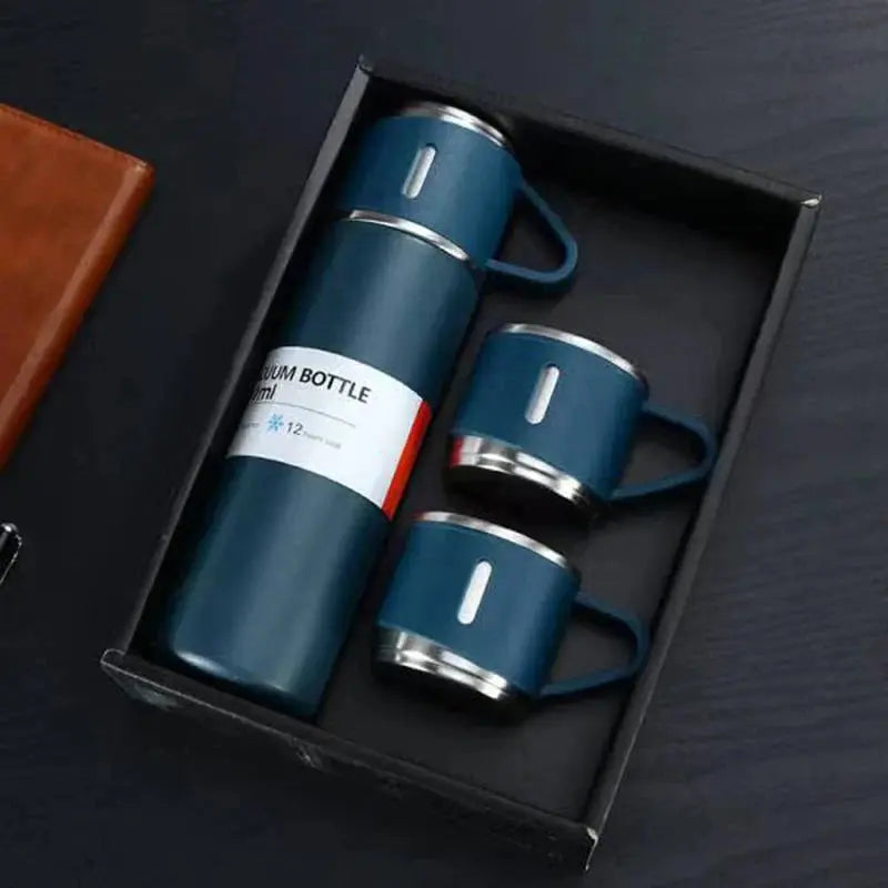 Thermoskannen-Set Edelstahl – 500 Ml Mit 3 Bechern, Geschenkbox