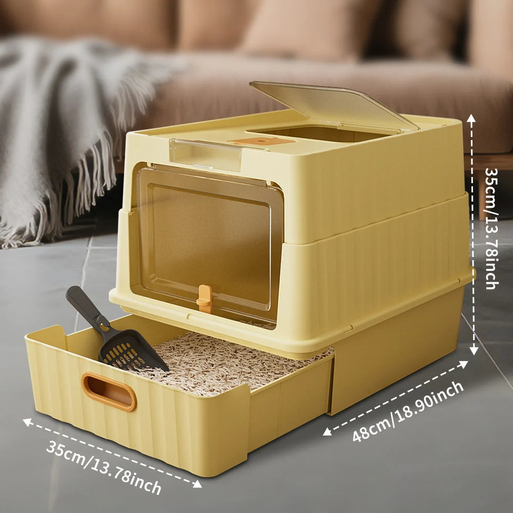 Dual Opening Fully Enclosed Cat Litter Box, Top Entry Anti-Tracking Design, Oversized Space Cat Potty with Cleaning Scoop